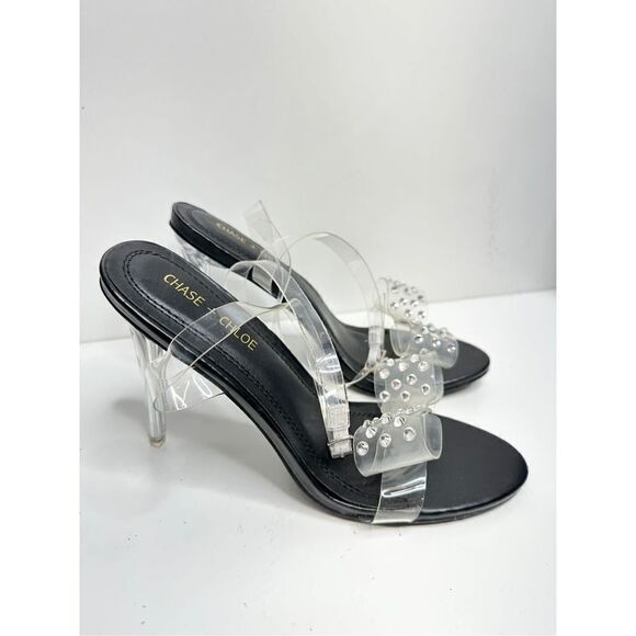 Chase + Chloe Sandals Womens Size 8.5 Clear Embellished Strappy Heels With Bow - Picture 1 of 10